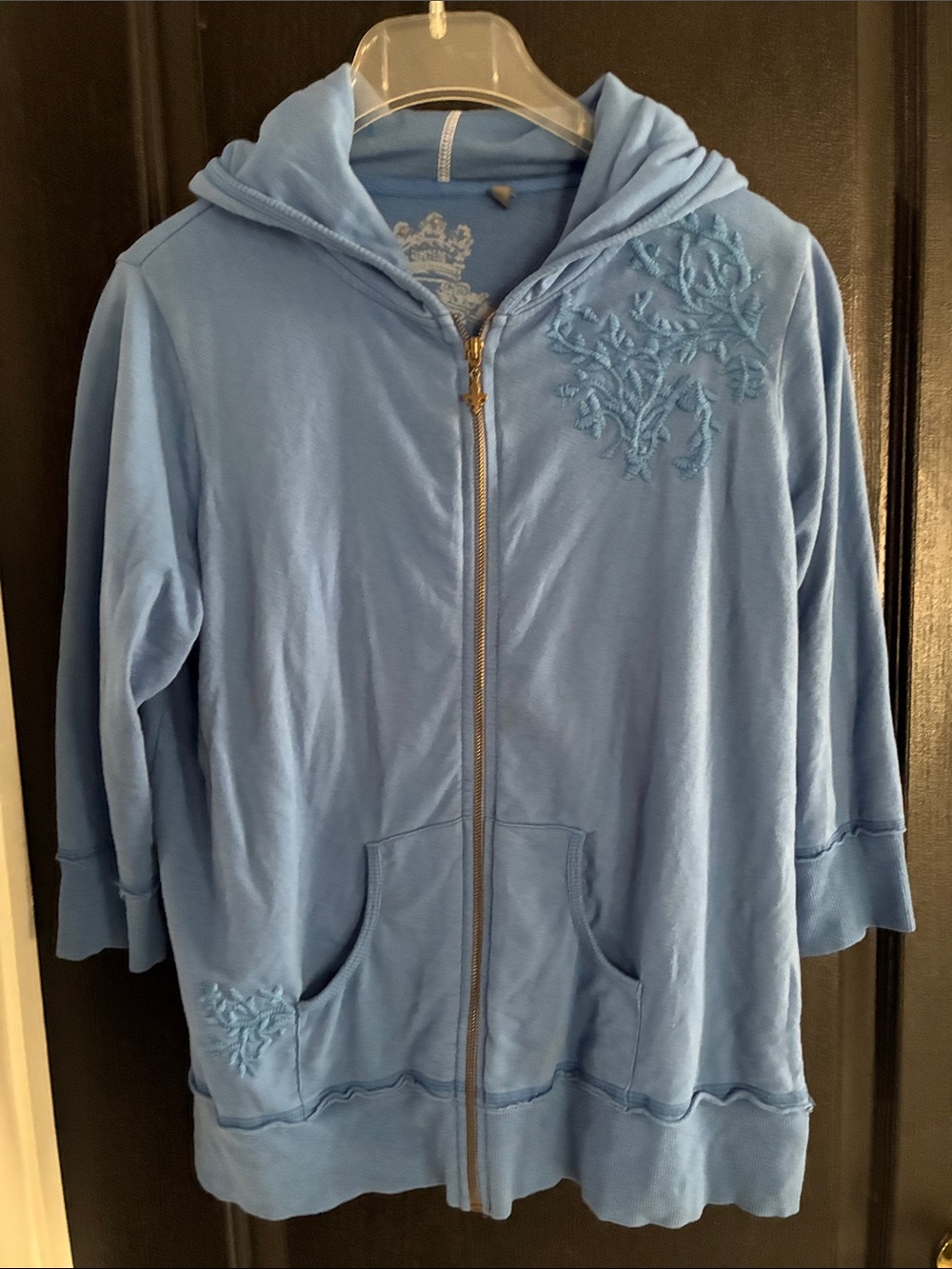 Spa id Large Blue Hooded Zip-Up 200% cotton with Embroidered Detail